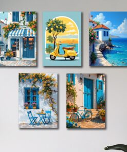 Set of 5 Italian Vintage Home Wall Art Frames – 8x11" MDF with Sticky Backing