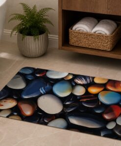 Super Absorbent Non-Slip Bathroom Floor Mat - Quick-Dry Soft Colorful Pebble Design 23 × 15 inch