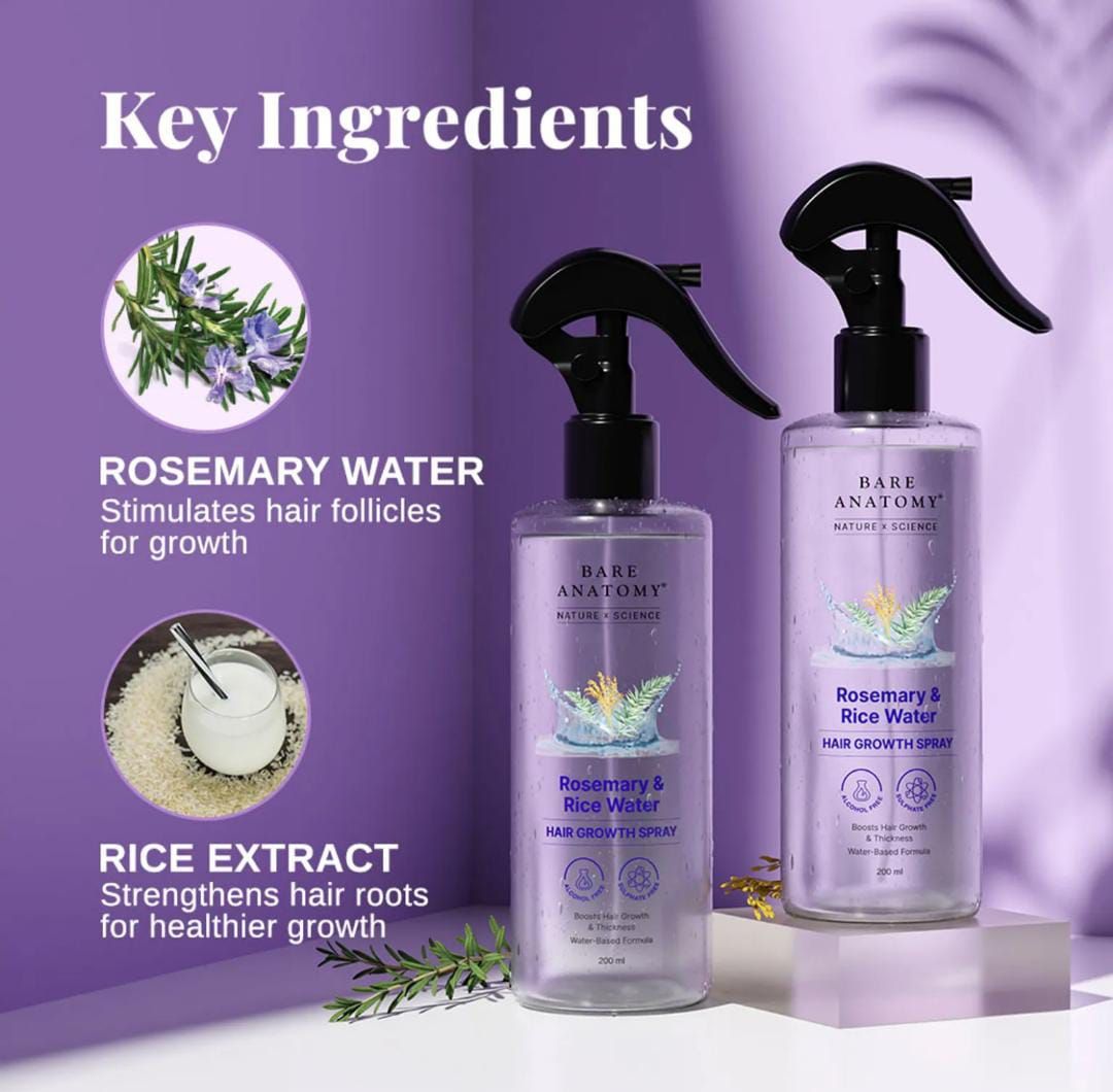 Bare Anatomy Rosemary & Rice Water Hair Growth Spray – 200ml | Strengthen & Thicken Hair - Image 3