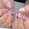 Pack of 12 - Cat Eye Nails Luminous Magnetic Effect Soft Nude Champagne Gold Almond Nails With Shimmer Polka Dots And Fine Bow Line Art (Random Design) - Image 2