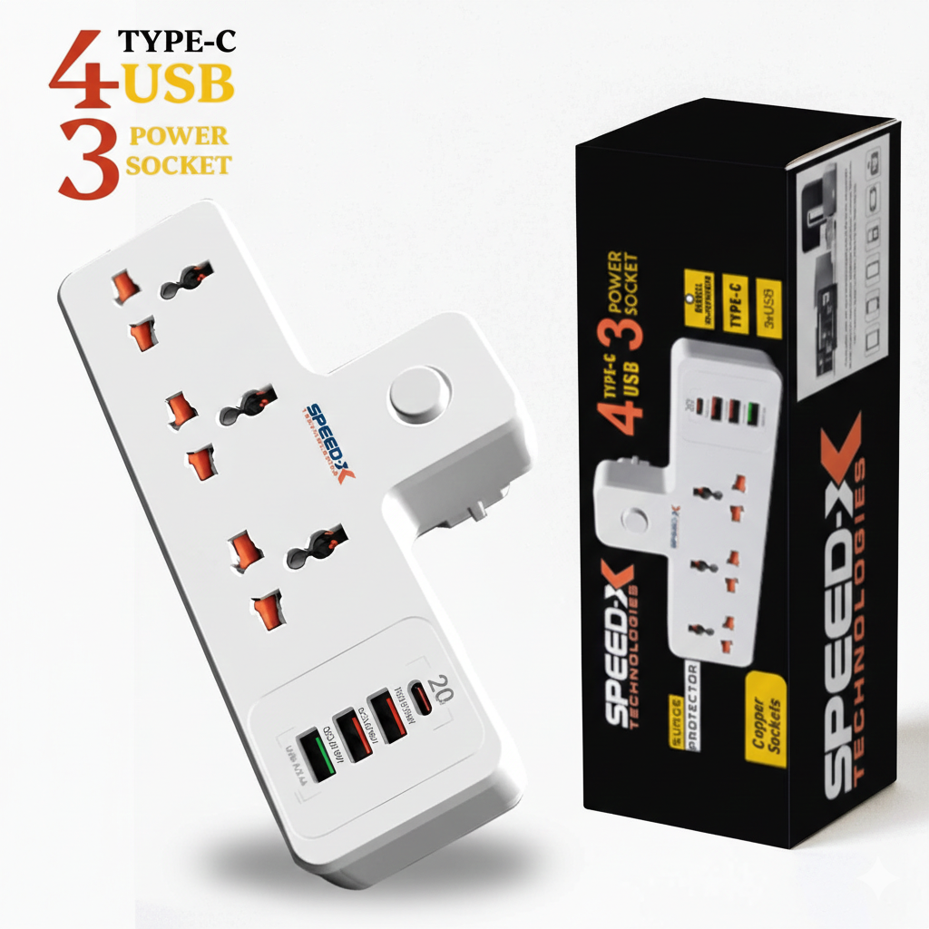 ProfessionProfessional Premium Portable Power Strip 3 Sockets + 3 USB + 1 Type-C Port From International Brand Speed-Xal Premium Portable Power Strip 3socket+3usb+1type-c Port from International Brand: Speed-x - Image 4