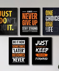 Set of 5 Motivational Sticky Wooden Canvas Frames For Wall Decor / Sticky Photo Tiles For Office Home Workplace