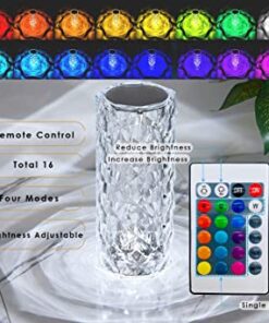 Rose Diamond Crystal Table Lamp – 16 Color RGB Touch Sensor Light with Remote Control – USB Charging Portable Atmosphere Lamp