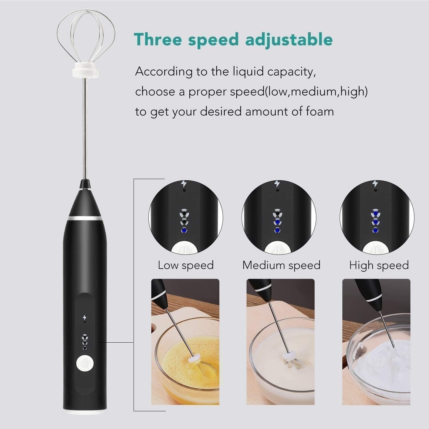 Handheld Electric Milk Frother Whisk Egg Beater USB Rechargeable Coffee Blender Household Milk Shaker Mixer Foamer Food Blender (random color) - Image 3