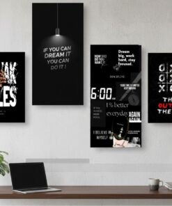 Set of 4 Motivational Wall Art Frames | Wooden Sticky Tiles | 8x16" & 8x11" | Easy Wall Décor | Double Tape Included