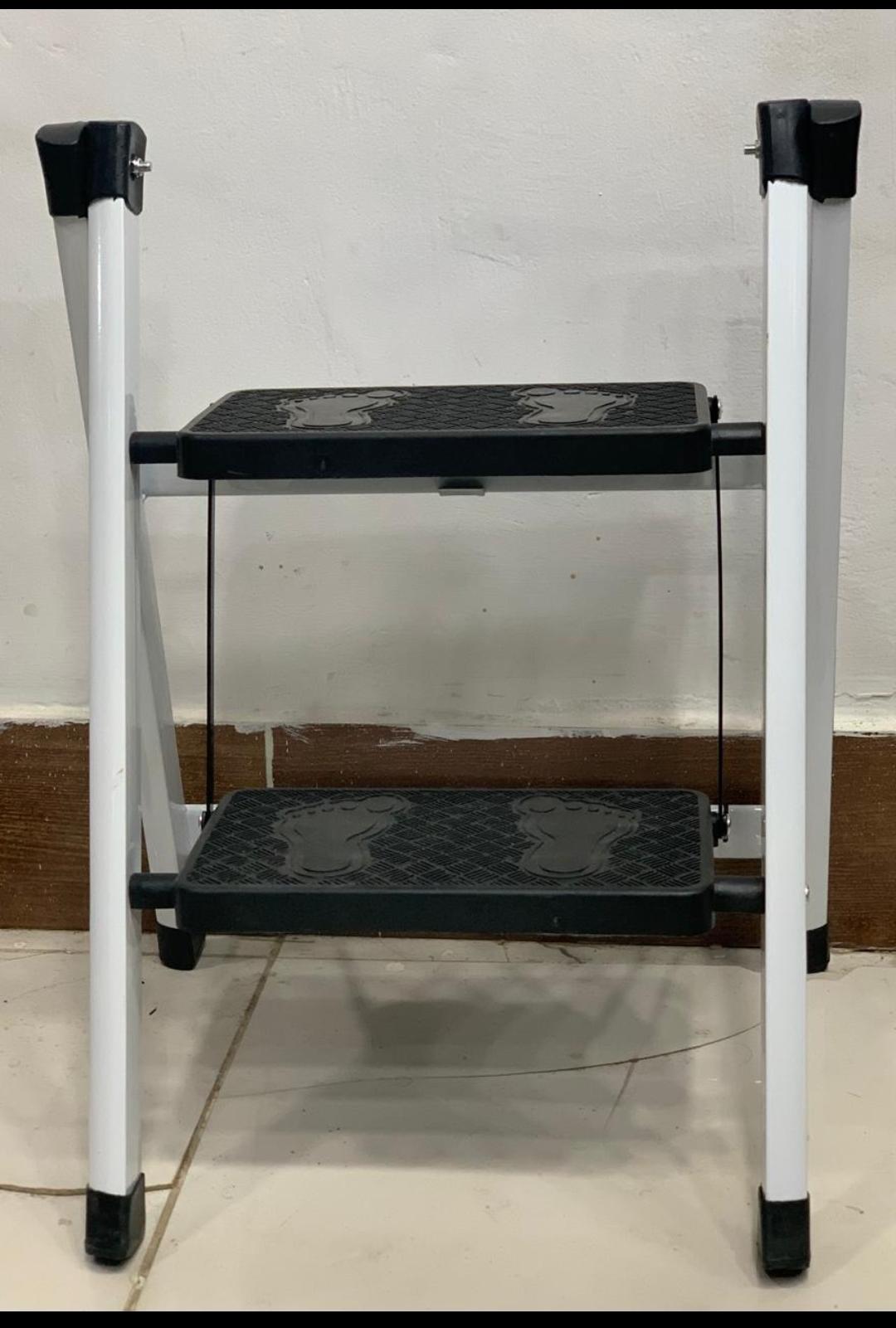 2-Step Folding Metal Stool Ladder | Compact Safety Step Ladder With Anti-Slip Treads | Frame Metal & Step Plastic - Random Colour - Image 4