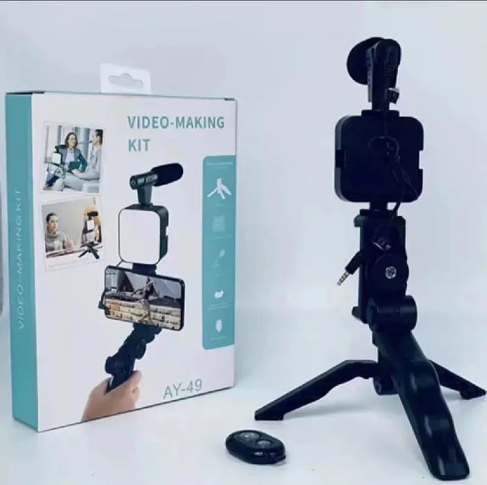AY-49 Vlogging Kit | Portable Video Recording Setup with LED Light