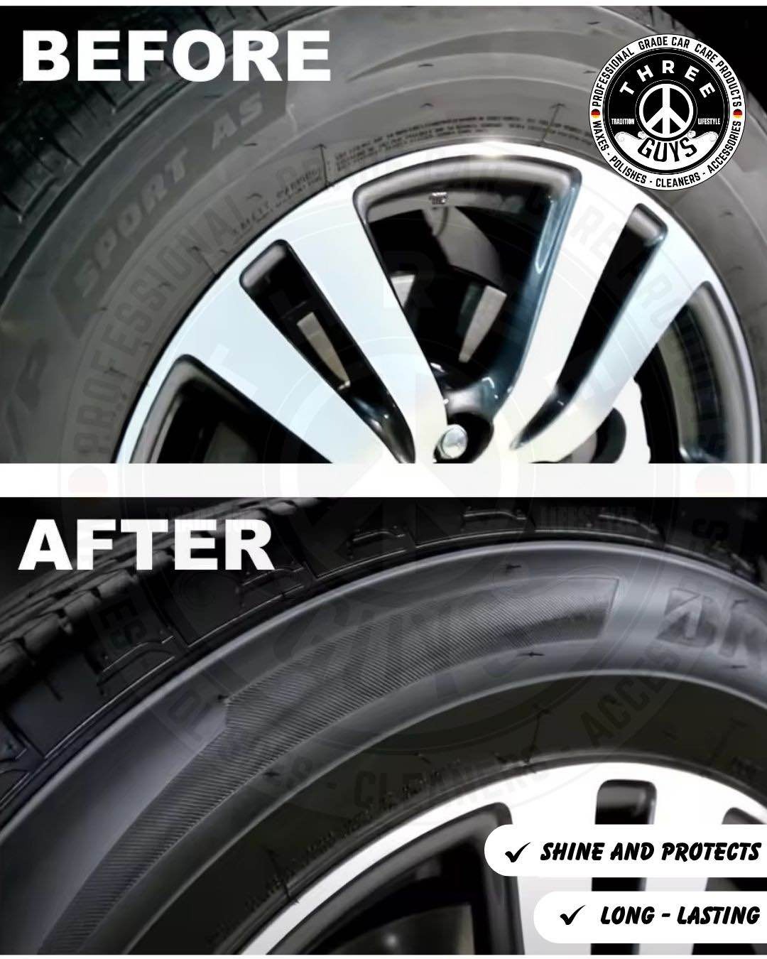 Three Guys Tire Shine Plus 250ml – Streak-Free Shine Cleans And Protects Long-Lasting Wet Look Premium Tire Care Spray - Image 4