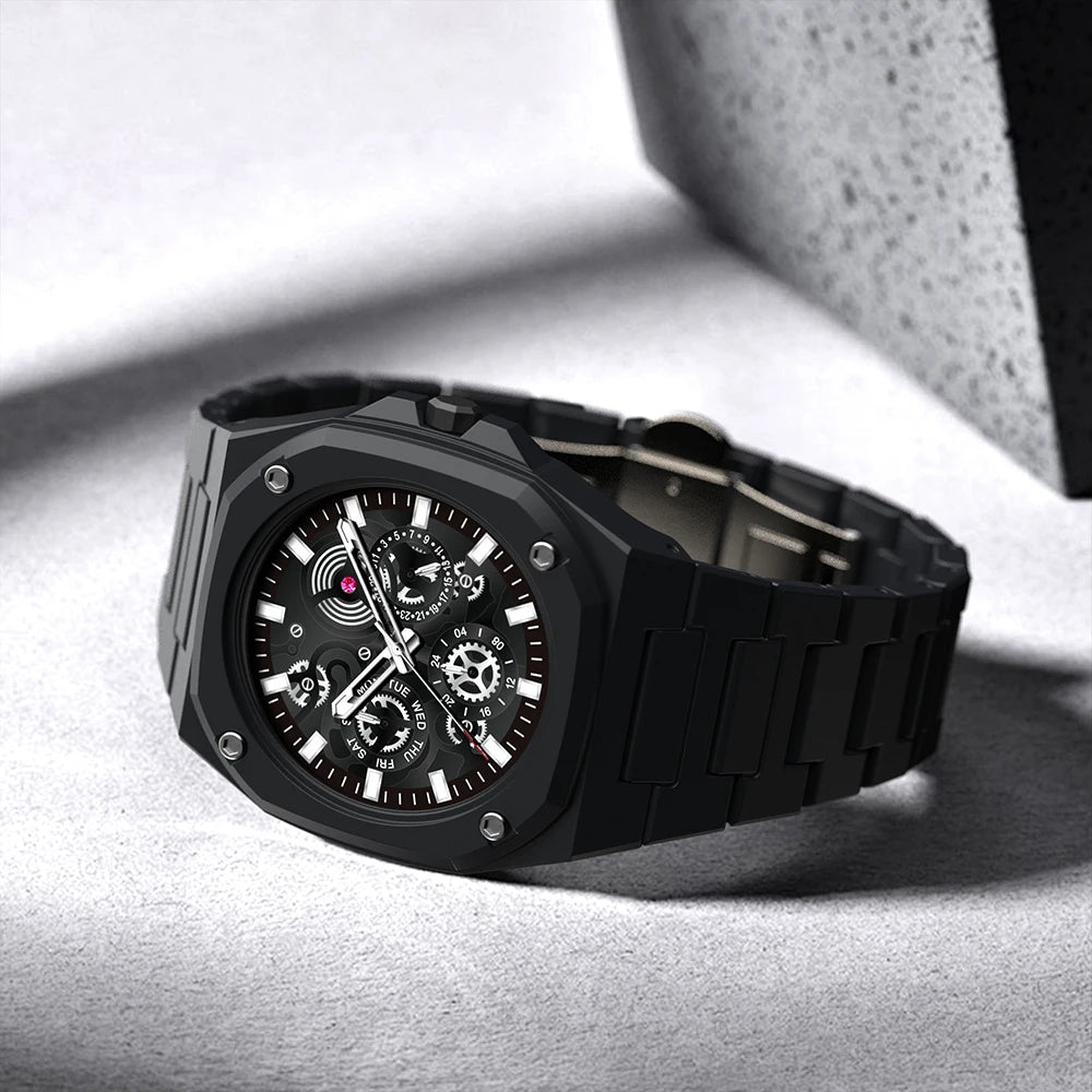 Premium Black Stainless Steel Waterproof Men's Watch - Luxury Multi-Dial Design (With Box) - Image 2