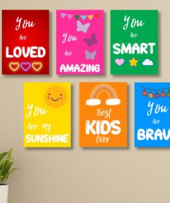 Set of 6 Kids' Motivational Wall Art Frames – 8x11" MDF with Sticky Backing