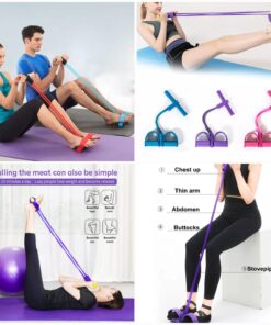 Foot Pedal Resistance Band Elastic Sit Up Pull Rope For Yoga And Fitness Tummy Trimmer Providing Durable Quality Comfortable Use (Random Color)