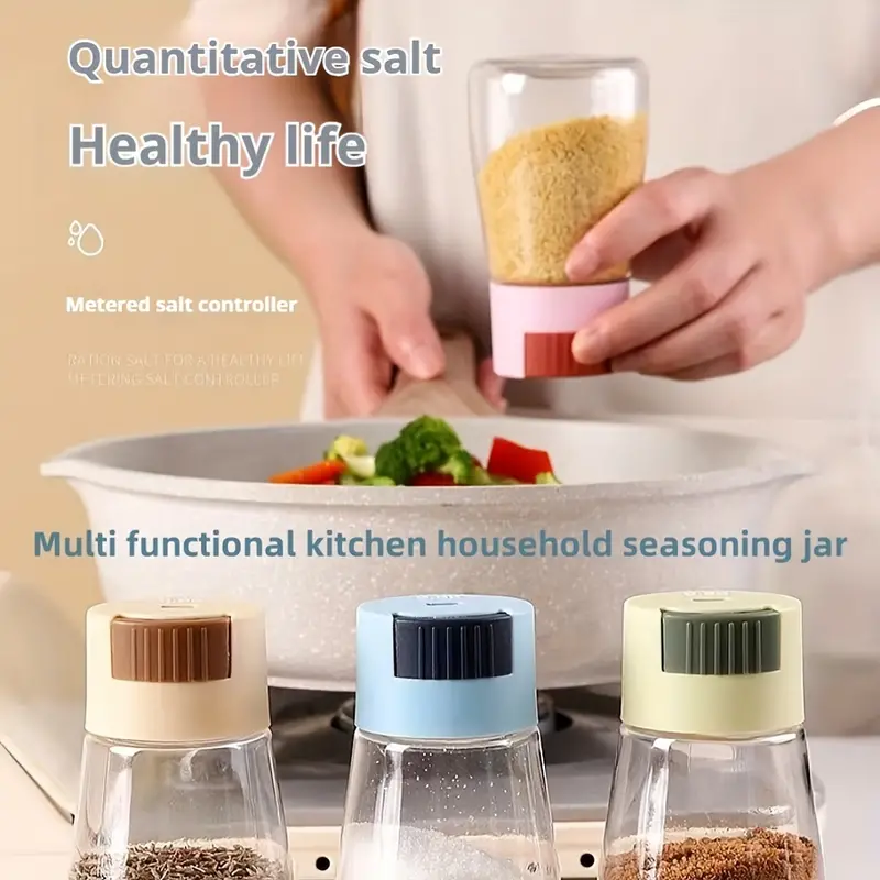 Sealed Seasoning quantitative Bottle salt pepper condiment Dispenser Glass Spice Jar | Salt Control Bottle Press - 180ml (random color) - Image 3
