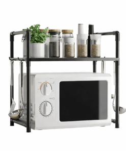Microwave Oven Storage Rack 2-Tier Kitchen Organizer | Space-Saving Carbon Steel Shelf For Countertop And Utensils | Random Colour ~ Plastic