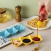 3 Grid Japanese Dip Sauce Tray Plastic Sauce Dish Multi Section Condiment Tray for Dips Snacks and Sushi (Random Color)