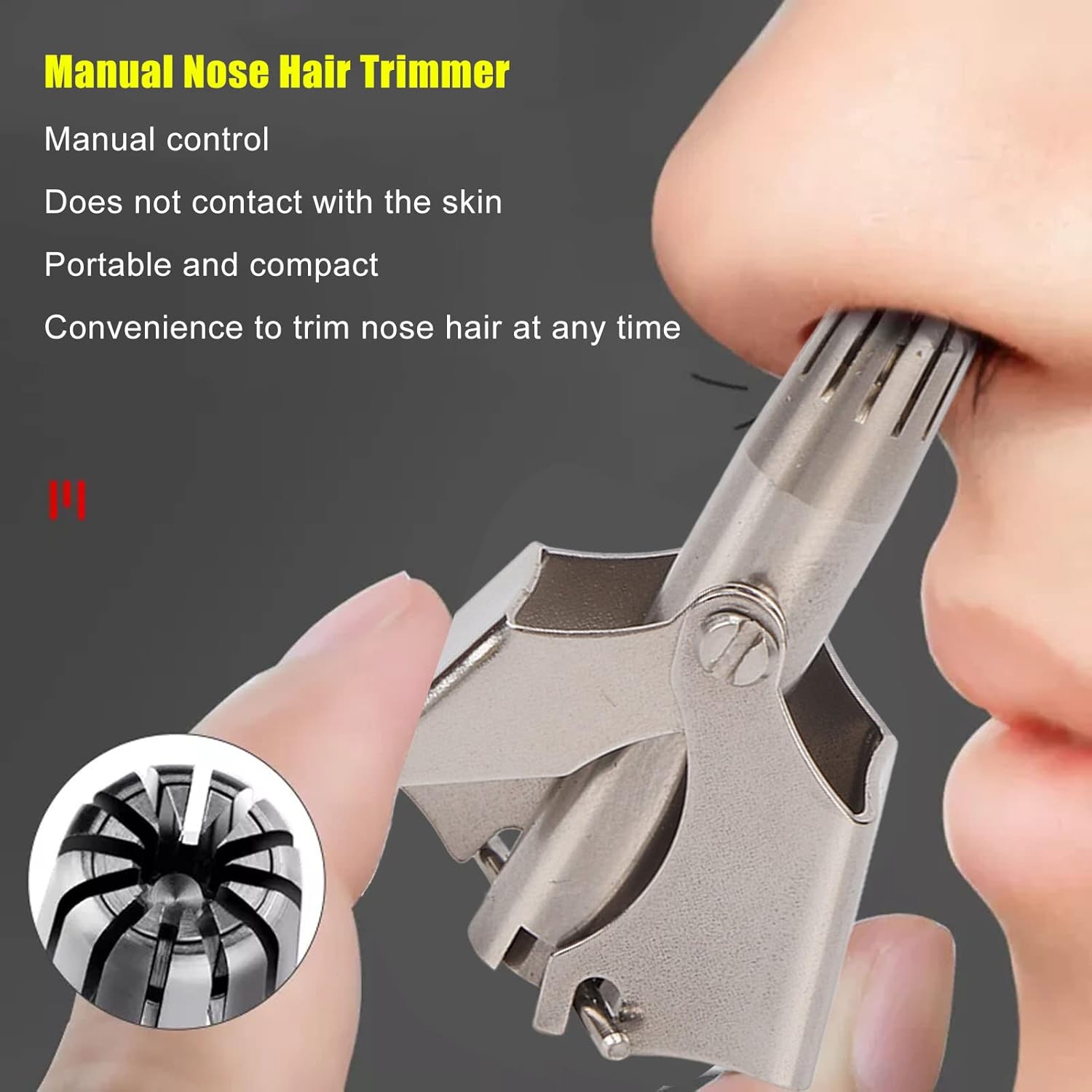 Stainless Steel Manual Nose Hair Trimmer – Portable 6-Teeth Precision Trimming Tool with Drawstring Bag and Brush - Image 2