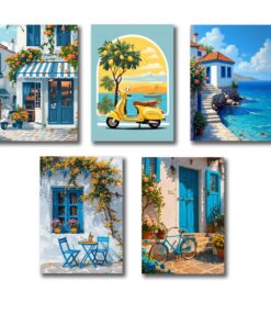 set of 5 italian vintage homes art themed wall art wooden sticky Phototile frames for wall home and girls room decoration