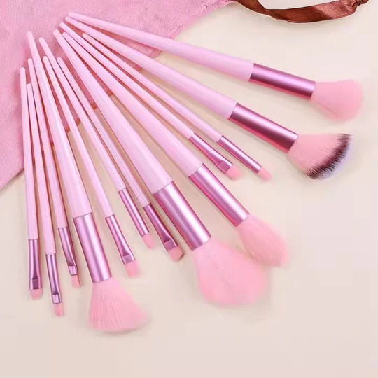 13 Pieces Soft Fluffy Makeup Brush Set - Cosmetics Brush Set - Makeup Brush Kit - Blush and Powder Brushes - Makeup Brushes for Foundation - Pink Color - Without Box - Image 2