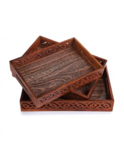 (pack of 3) Wooden Serving Tray Set with handles Wood Serving Trays for Tea Coffee Food Platter Household Kitchen Multipurpose Use