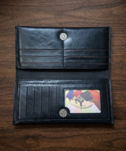 Premium Genuine Black Leather Long Wallet – Elegant Bi-Fold Business Clutch & Travel Organizer for Men