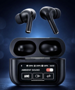 AirPods X Digital Touch Screen Wireless Earbuds – Black Edition | Smart Display Charging Case | Bluetooth Earphones | Touch Control
