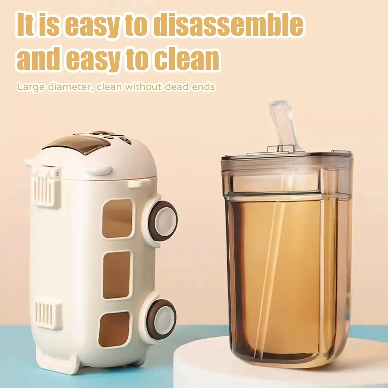 School Bus Design Kids Water Bottle With Strap 600ml | Random Color - Image 3