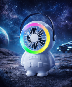 Astro Series Astronaut Mini Desktop Fan – Portable USB Rechargeable Fan with RGB Night Light