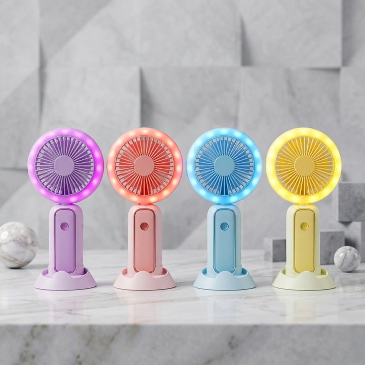 1 PCs Mini Portable Hand Fan With Led Light Rechargeable Compact Design For Indoor Outdoor Cooling And Lighting - Image 2