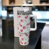 Floral Insulated Travel Tumbler with Ergonomic Handle and Leak-Resistant Lid – 40oz Double-Wall Vacuum Flask ( Random Color ) - Image 5