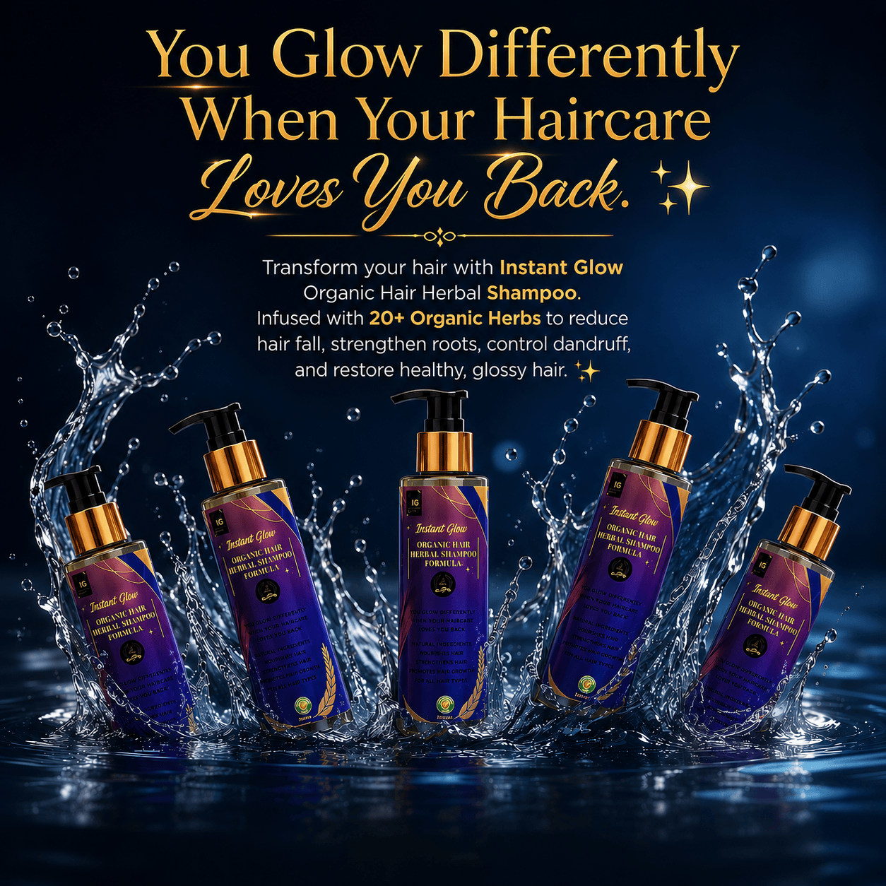 Instant Glow Herbal Shampoo 20+ Formula 150ml | Organic Herbal Hair Shampoo for Hair Growth & Hair Fall Control | Dandruff & Frizz Control | Scalp Nourishing Shampoo - Image 3