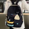 Stylish Black Backpack with Blue & Yellow Stripes + Cute Mouse-Shaped Coin Purse | Lightweight