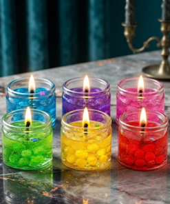 Pack of 6 - Home Decoration Seashell Jell Glass Candles Tea Light Candles In Glass Holder - Decorative Candle Designed For Home Ambiance (Multi Color)
