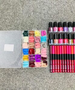 576 Pcs Artificial Nails Set with Free Glue + 12 Peel Off Nail Paints + 12 Jumbo Pencils Combo Pack for Girls & Kids