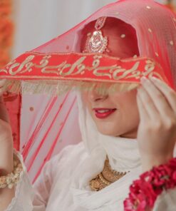 Nikkah Bridal Red Dupatta with Qabool Hai Embroidery & 4-Side Kiran Lace – Premium Wedding Veil for Bride