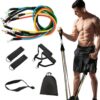 Premium Resistance Band Set For Home Workouts - 11 Piece Elastic Fitness Exercise Tubes With Carrying Pouch
