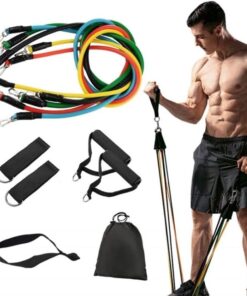 Premium Resistance Band Set For Home Workouts - 11 Piece Elastic Fitness Exercise Tubes With Carrying Pouch