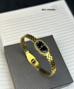 Fake Watch Handcuff Bracelet for Women – Stylish Gold Wrist Watch - QTX-184