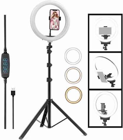 Portable 10-Inch LED Ring Light with 7 Feet Adjustable Tripod Stand & Mobile Holder | 3 Light Modes | Foldable 2 Feet | USB Powered - Image 3