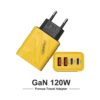 120W GaN Fast Charger 4-Port USB & USB-C PD Travel Adapter | Dual USB-C + Dual USB QC 3.0 Fast Charging - Image 3
