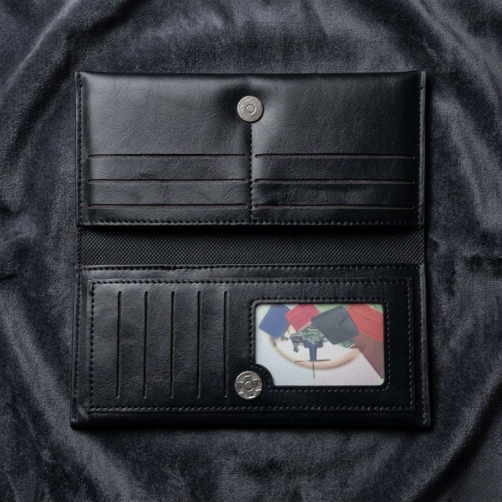 Premium Genuine Black Leather Long Wallet – Elegant Bi-Fold Business Clutch & Travel Organizer for Men - Image 3