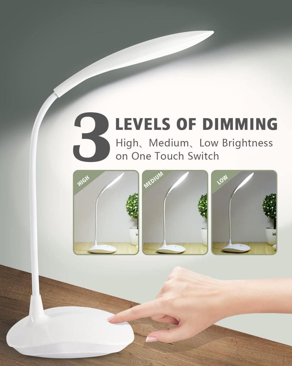 3 Levels Dimming LED Desk Lamp – Smart Touch Control Flexible Eye-Protection Study Light - Image 3