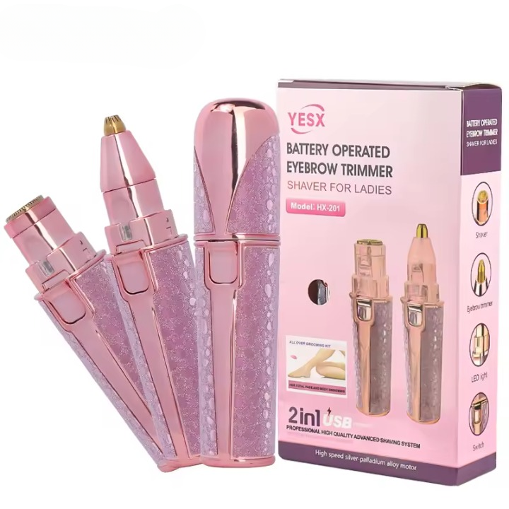 YESX HX-201 2-in-1 Eyebrow Trimmer & Facial Hair Shaver | Battery-Operated | Portable Grooming Tool - Image 3