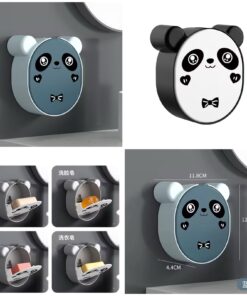 Wall Mounted Cute Panda Soap Dish Holder – Punch-Free Plastic Soap Box Rack for Bathroom & Kitchen Storage (Random color)
