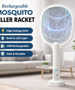 Rechargeable Mosquito Racket With Box & Stand – Electric Insect Killer Bat For Indoor And Outdoor Use | Insects Killer | Mosquito Killer Racket (Random Color)