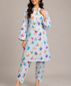 Digital Print Polo Cotton 2 Piece Suit for Girls – Butterfly Printed Shirt & Trouser Set | Soft Summer Casual & Party Wear Dress