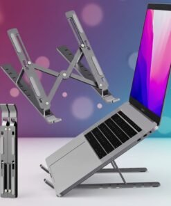 Folding Adjustable Steel Laptop Stand - Portable Ergonomic Multi Angle Desk Riser Lightweight Heat Dissipation Notebook Holder Mount