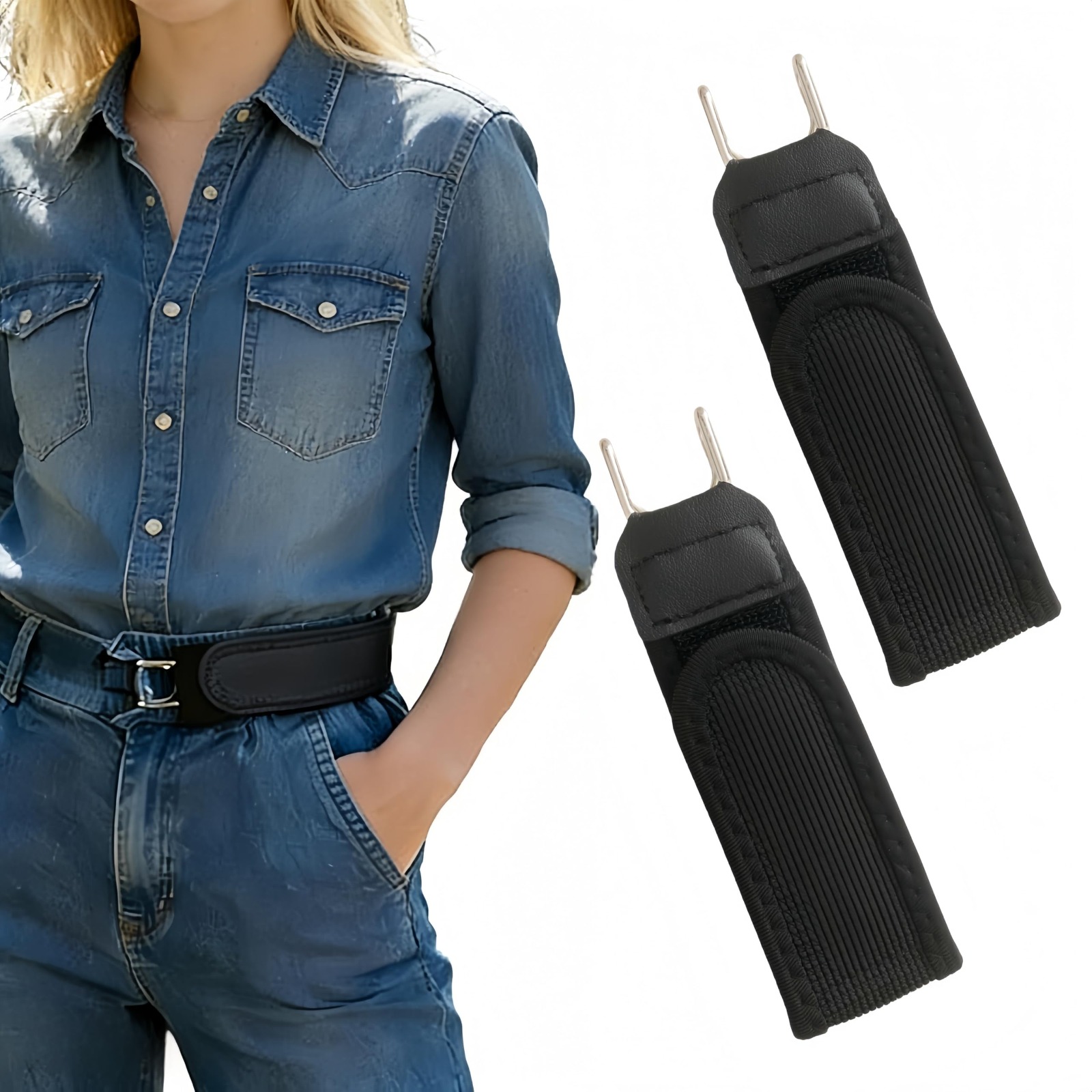 Adjustable Buckleless Elastic Waist Belt With Metal Hooks For Jeans