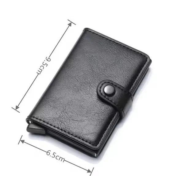 Slim Metallic Pop-Up Card Holder – Minimalist RFID Blocking Wallet with Leather Wrap (Black) - Image 2