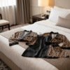 Couple Leopard Print & Black Satin Sleepwear Set – 4 Pcs Robe & Nightdress Set (DC-1021) - Image 2