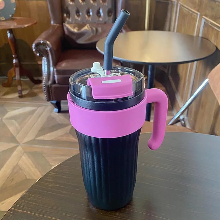 40oz Thermos Travel Mug with Handle, Leakproof Lid & Stainless Steel Straw – Double Wall Insulated Hot & Cold Tumbler - Random Color - Image 3